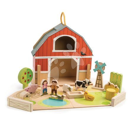 Fa babaházak  - Fa tanya traktorral Little Barn Tender Leaf Toys - 2