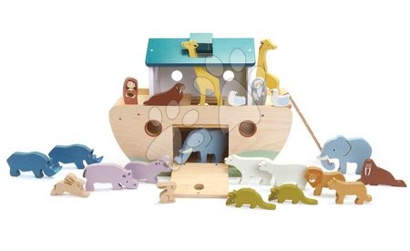 Drevené didaktické hračky - Drevená Noemova archa so zvieratkami Noah's Wooden Ark Tender Leaf Toys 10 párov zvierat