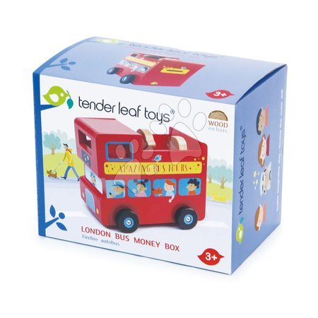 Fa kisautók - Fa emeletes autóbusz London Bus Money Box Tender Leaf Toys - 5