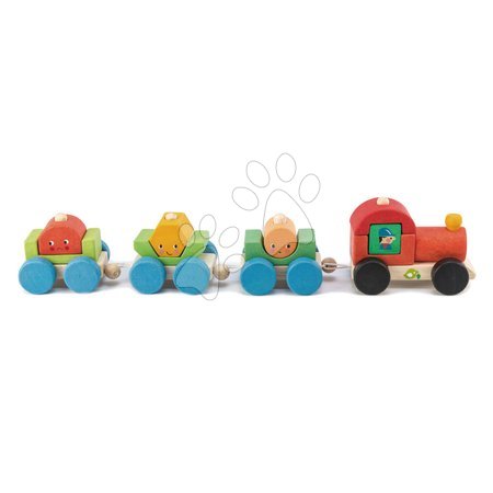 Érzékek és motorika fejlesztése   - Fa kisvonat építőjáték Happy Train Tender Leaf Toys