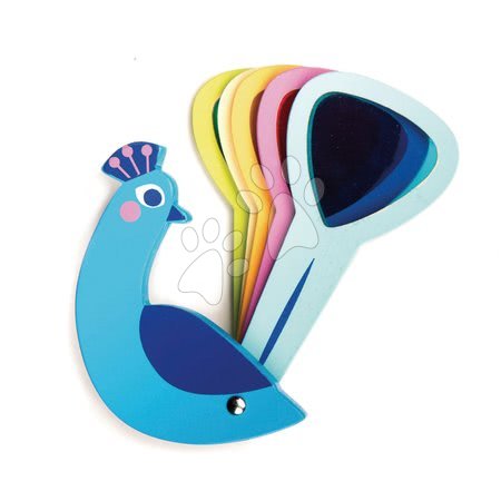 Hračky pro miminka Tender Leaf Toys - Dřevěný ptáček Peacock Colours Tender Leaf Toys s barevným peřím v ocase od 18 měsíců_1