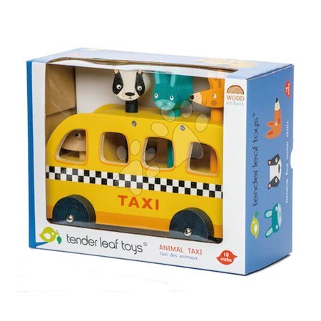 Fa kisautók - Fa sárga taxi Animal Taxi Tender Leaf Toys - 2