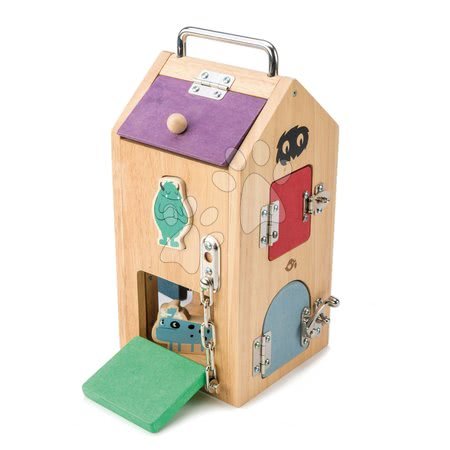 Lesene poučne igre - Lesena hiška s pošastmi Monster Lock Box Tender Leaf Toys_1