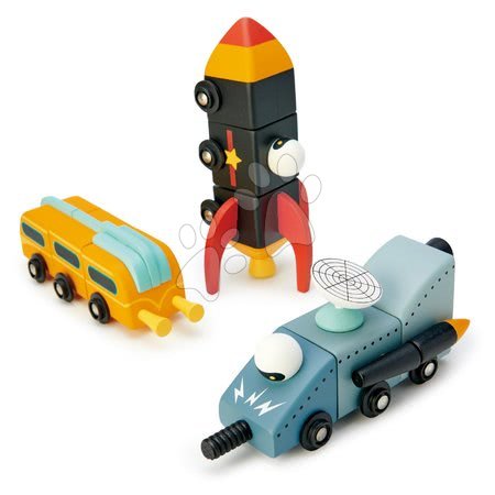 Dřevěné stavebnice - Dřevěná kosmická auta Space Race Tender Leaf Toys