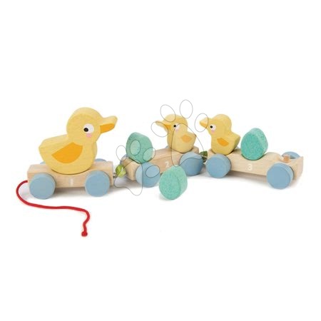 Hračky pro miminka Tender Leaf Toys - Dřevěný vláček na tahání Pull Along Ducks Tender Leaf Toys s kachničkami a vajíčky od 18 měsíců