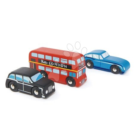 Fa gyerekjátékok - Fa városi járművek London Car Set Tender Leaf Toys_1