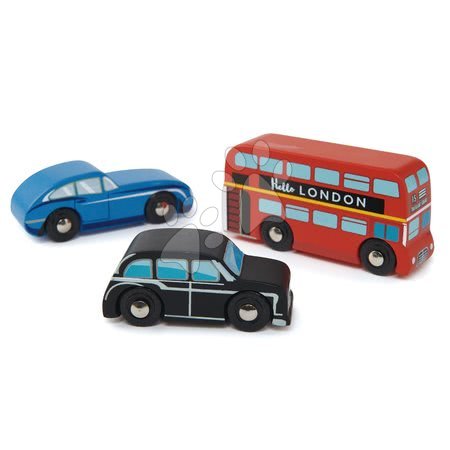 Dřevěné hračky - Dřevěná městská auta London Car Set Tender Leaf Toys