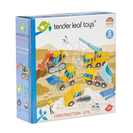 Dřevěná auta  - Dřevěná pracovní auta Construction Site Tender Leaf Toys - 6
