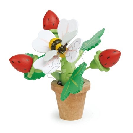 Jocuri din lemn pentru profesii - Tufiș de căpșună din lemn în ghiveci de floare Strawberry Flower Pot Tender Leaf Toys