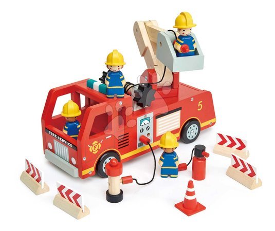 Dřevěná auta  - Dřevěné hasičské auto Fire Engine Tender Leaf Toys - 4