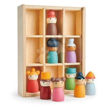Hračky pro miminka - Dřevěný hotel Happy Folk Hotel Tender Leaf Toys s 9 postavičkami v pokojích