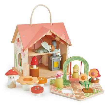 Dřevěné hračky Tender Leaf Toys - Dřevěný lesní domeček Rosewood Cottage Tender Leaf Toys s houpačkou zahrádkou a 4 postavičkami_1