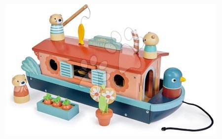 Lesene hišice za figurice - Lesena ladjica Little Otter Canal Boat Tender Leaf Toys