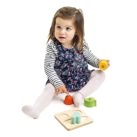 Hračky pro miminka Tender Leaf Toys - Dřevěné tvary se zvukem Audio Sensory Tray Tender Leaf Toys 4 druhy na podložce od 18 měsíců_1