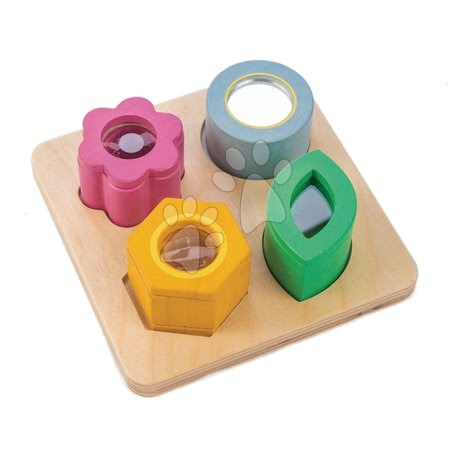 Hračky pro miminka Tender Leaf Toys - Dřevěné tvary s funkcemi Visual Sensory Tray Tender Leaf Toys na podložce 4 druhy od 18 měsíců
