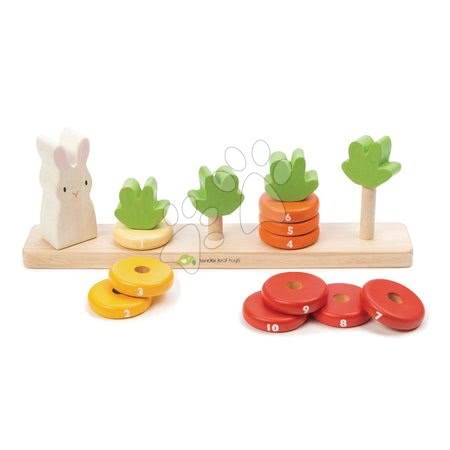 Hračky pro miminka Tender Leaf Toys - Dřevěná rostoucí mrkev Counting Carrots Tender Leaf Toys s očíslovanými kroužky a zajíčkem od 18 měsíců