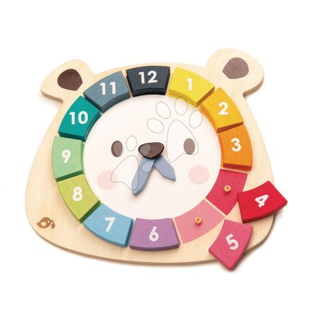 Lesene igrače - Lesena ura z medvedkom Bear Colour Clock Tender Leaf Toys