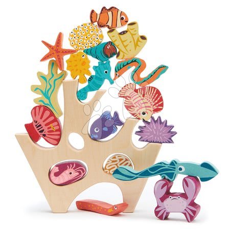 Tender Leaf Toys - Dřevěný korálový útes Stacking Coral Reef Tender Leaf Toys s 18 rybami a mořskými živočichy od 18 měsíců