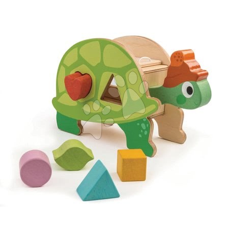 Hračky pro miminka Tender Leaf Toys - Dřevěná didaktická želva Tortoise Shape Sorter Tender Leaf Toys s tvarovanými kostkami od 18 měsíců