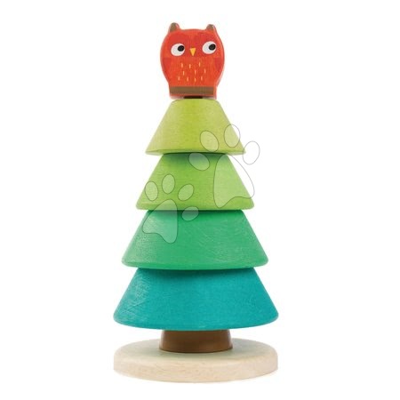 Hračky pro miminka Tender Leaf Toys - Dřevěný skládací strom se sovou Stacking Fir Tree Tender Leaf Toys se 4 kroužky od 18 měsíců