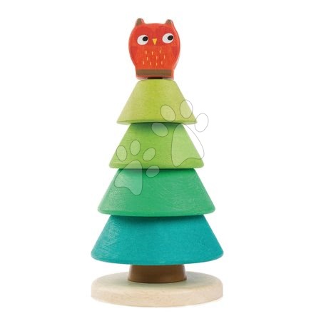 Fa gyerekjátékok - Fa kirakós karácsonyfa bagollyal Stacking Fir Tree Tender Leaf Toys