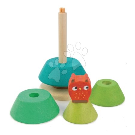 Hračky pro miminka Tender Leaf Toys - Dřevěný skládací strom se sovou Stacking Fir Tree Tender Leaf Toys se 4 kroužky od 18 měsíců_1
