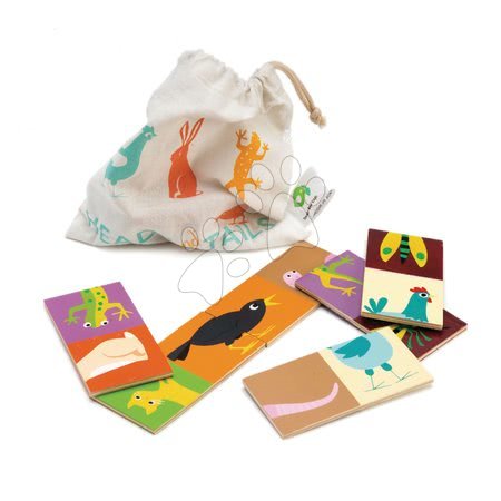 Hračky pro miminka Tender Leaf Toys - Dřevěné domino Heads and Tails Tender Leaf Toys 16 dílů na skládání zvířat v sáčku od 18 měsíců
