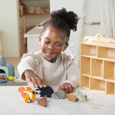 Dřevěné didaktické hračky - Lesní zvířátka na poličce 8 ks Woodland Animals Tender Leaf Toys - 8