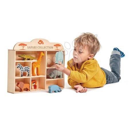 Drevené didaktické hračky - Drevené divoké zvieratká na poličke 24 ks Safari set Tender Leaf Toys_1