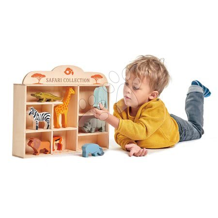 Fa gyerekjátékok - Fa vadon élő állatkák polcon 24 drb Safari set Tender Leaf Toys_1