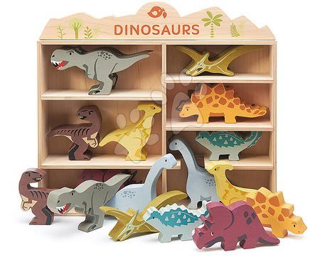 Dřevěné didaktické hračky - Dřevěná prehistorická zvířata na poličce 24 ks Dinosaurs set Tender Leaf Toys