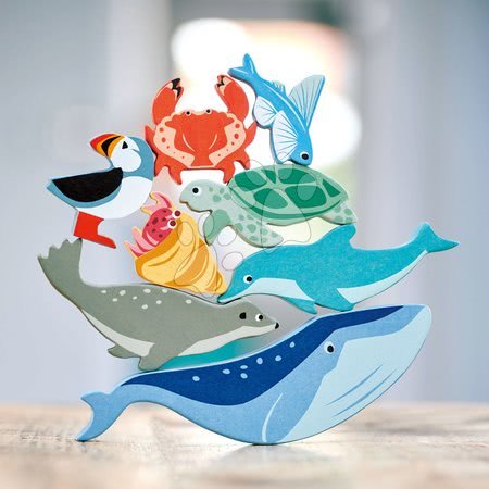 Drevené didaktické hračky - Drevené morské zvieratá na poličke 10 ks Coastal set Tender Leaf Toys_1