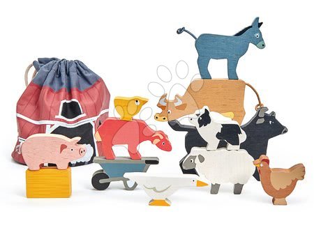 Tender Leaf Toys - Drevené domáce zvieratká Stacking Farmyard Tender Leaf Toys