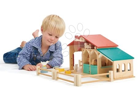 Dřevěné domky pro panenky - Dřevěná farma s ohradou Tender Leaf Toys_1