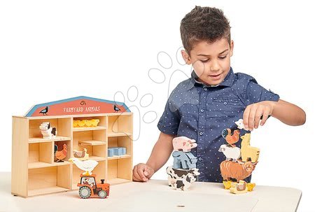 Dřevěné didaktické hračky - Dřevěná domácí zvířata na poličce 13 ks Farmyard set Tender Leaf Toys_1