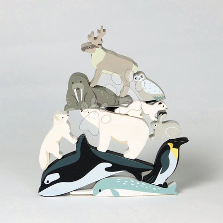 Dřevěné didaktické hračky - Dřevěná polární zvířátka na poličce Polar Animals Shelf Tender Leaf Toys - 1