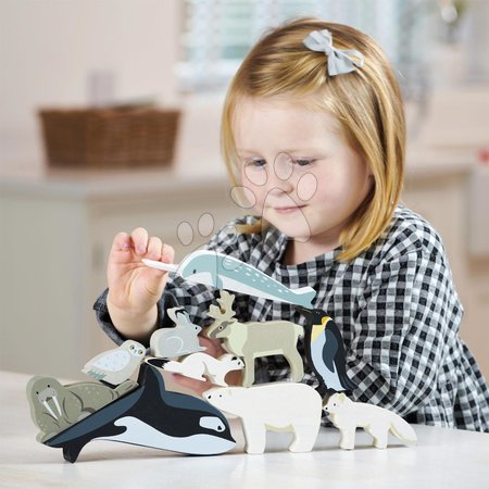 Dřevěné didaktické hračky - Dřevěná polární zvířátka na poličce Polar Animals Shelf Tender Leaf Toys - 3