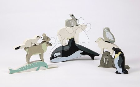 Dřevěné didaktické hračky - Dřevěná polární zvířátka na poličce Polar Animals Shelf Tender Leaf Toys - 5