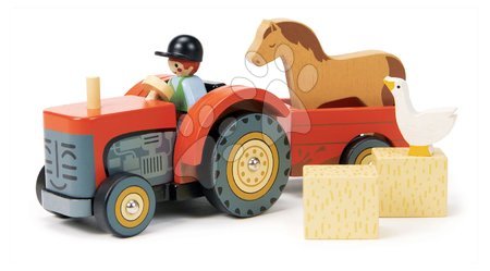 Fa kisautók - Fa traktor utánfutóval Farmyard Tractor Tender Leaf Toys
