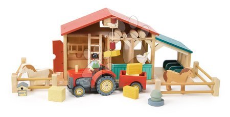 Dřevěná auta  - Dřevěný traktor s vlečkou Farmyard Tractor Tender Leaf Toys - 7