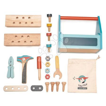 Tender Leaf Toys - Dřevěný kufřík Tap Tap Tool Box Tender Leaf Toys s pracovním nářadím a zatloukačkou_1