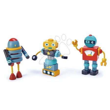 Jucării pentru copilași de la 3 la 6 ani - Figurine retro din lemn Robot Construction Tender Leaf Toys