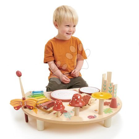 Dřevěné didaktické hračky - Dřevěný hudební stůl Musical Table Tender Leaf Toys s bubny xylofonem píšťalkou_1
