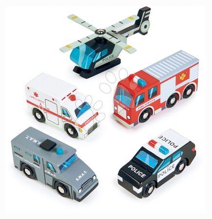 Drevené autá - Drevené záchranárske vozidlá Emergency Vehicles Tender Leaf Toys