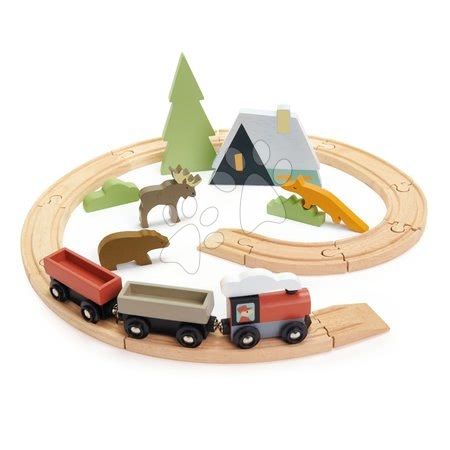 Dřevěné vláčky a vláčkodráhy - Drevená vláčikodráha v horách Treetops Train Set Tender Leaf Toys