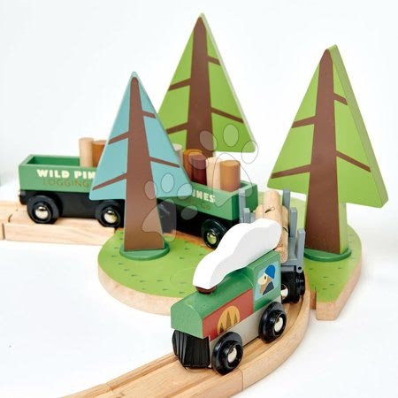 Drewniane pociągi i kolejki - Drewniana kolejka szynowa w sosnowym lesie Wild Pines Train set Tender Leaf Toys - 6
