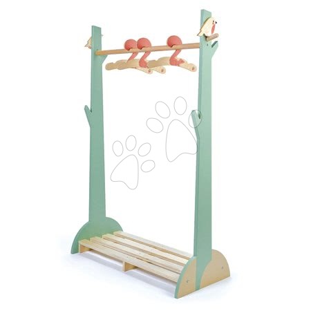 Dětský dřevěný nábytek - Dřevěný dětský šatník Forest Clothes Rail Tender Leaf Toys s 3 ramínky a ptáčky