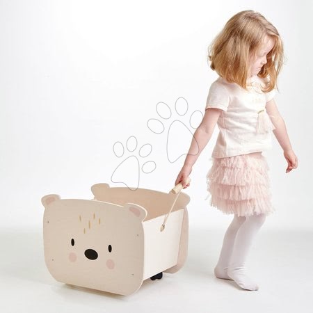 Păpuși - Cărucior tractabil din lemn Pull Along Bear Cart Tender Leaf Toys_1