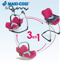 Cărucioare de la 18 luni - Set scaun de masă, scaun de maşină şi leagăn pentru păpuşă de jucărie Maxi Cosi & Quinny 3in1 Smoby roz-albastru_2