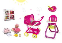 Vozički za punčke in dojenčke kompleti - Komplet voziček Maša in medved za dojenčka Smoby globok (58 cm ročaj), stol za hranjenje in dojenček z oblekicami od 18 mes_21